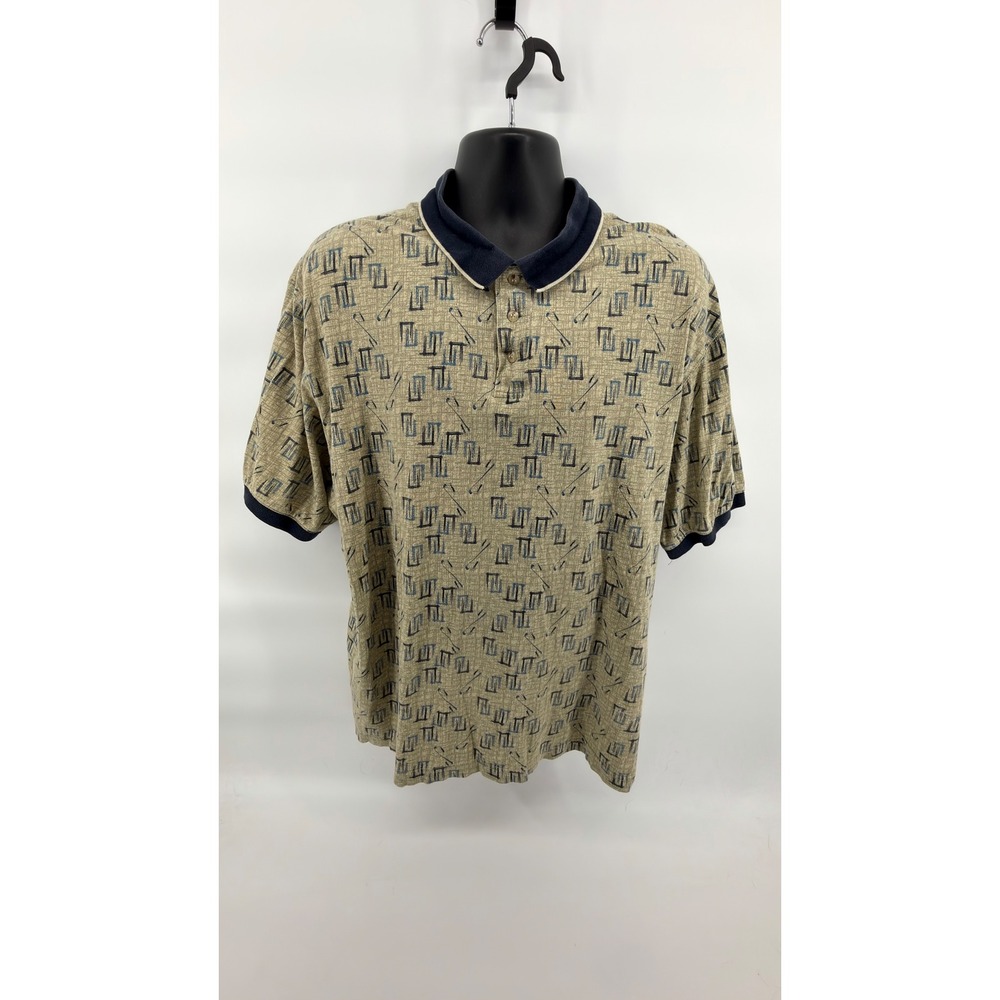Vintage Knightsbridge Mens 2X Polo Shirt 90s Abstract Geometric Knit Cotton